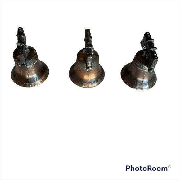 Brass Liberty Bell Set of 3 Bronze Patina Pass and Stone Vtg 1970’s Miniature - Picture 10 of 13